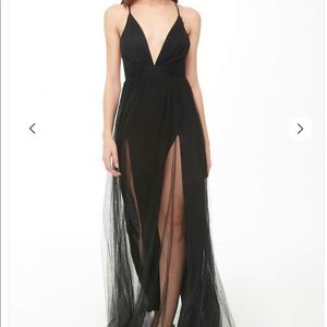 Formal plunging mesh maxi dress